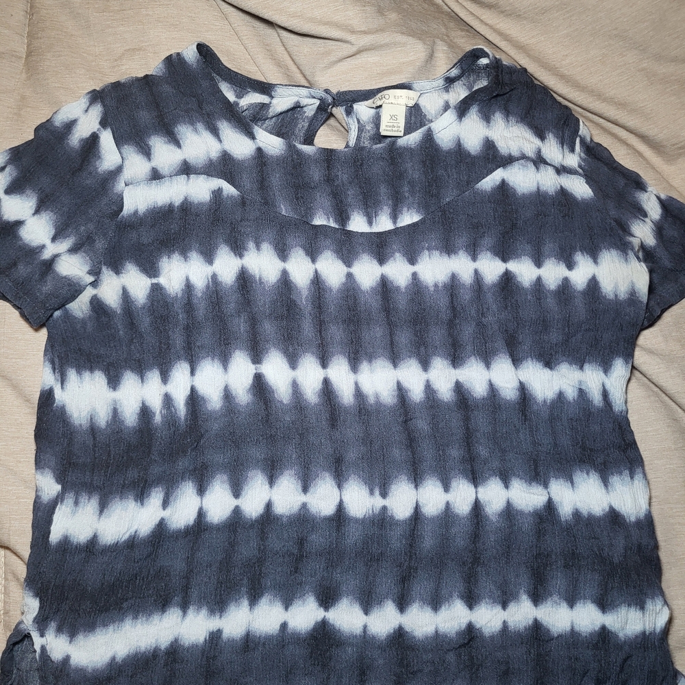 Cato Navy and White Tie-Dye Blouse